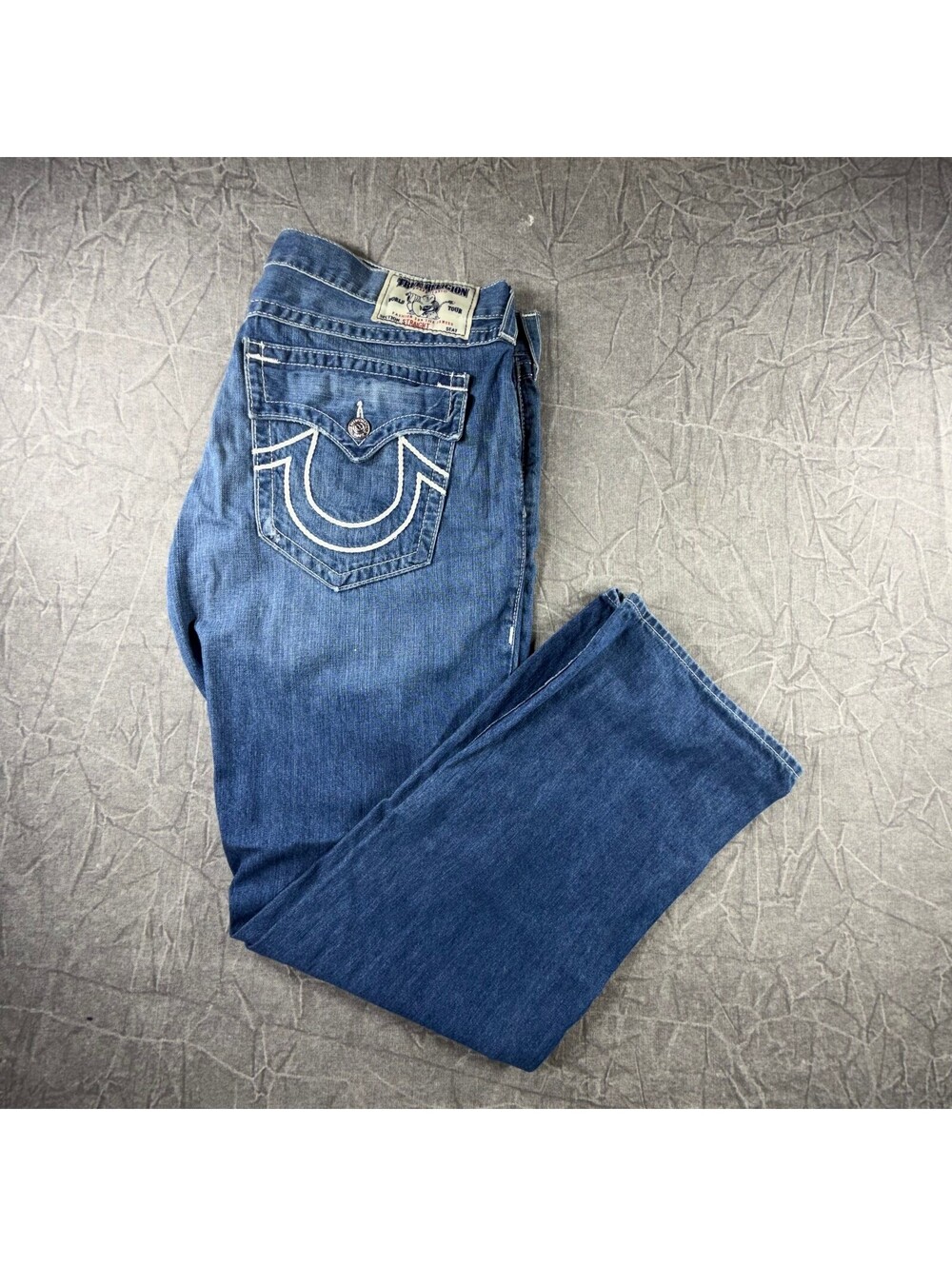 True Religion Section Straight Big T Flap White Rope Stitch Y2K Mens 40 Jeans